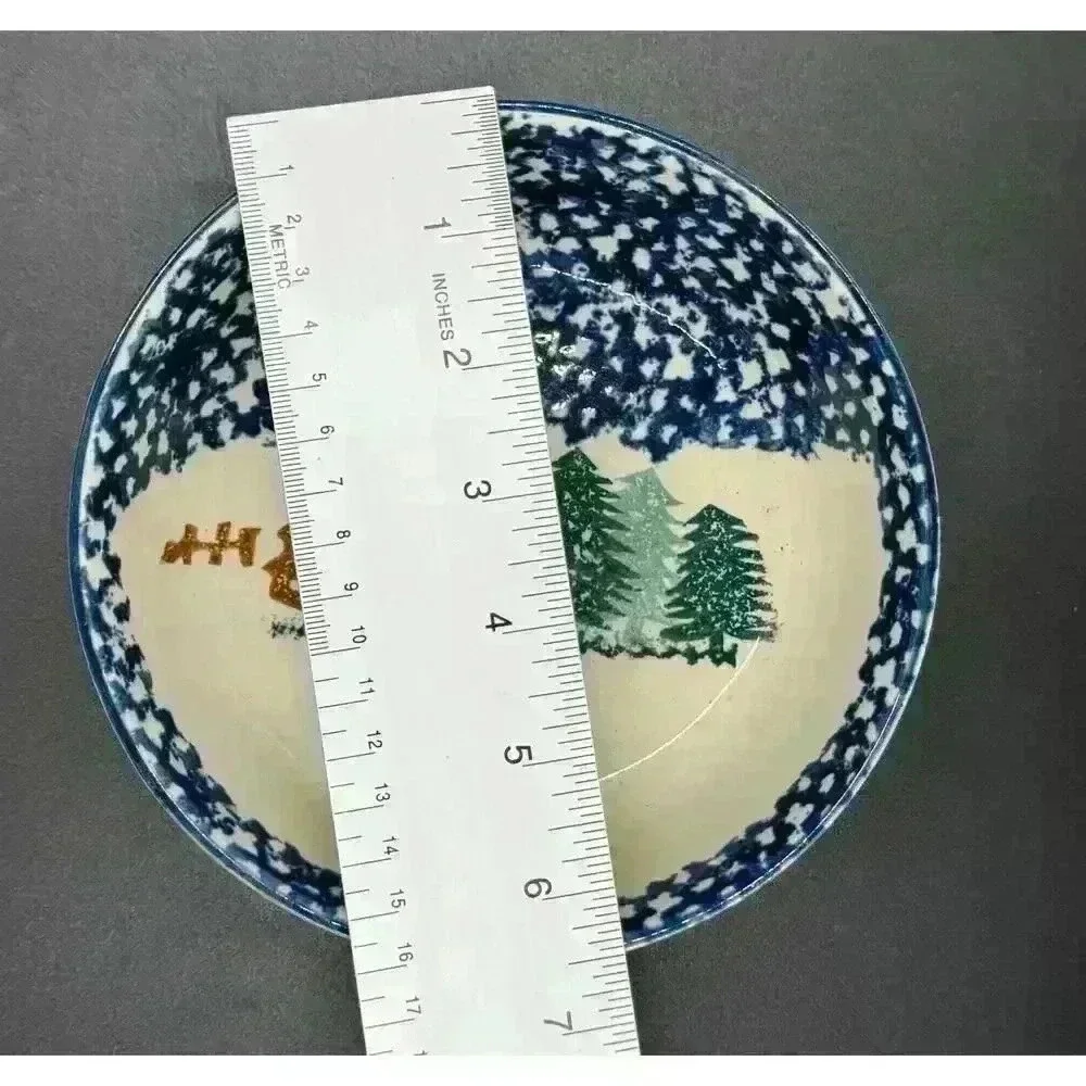 Thompson Pottery Hand Painted Moose Small Plate + Cereal Bowl Sponge Painting